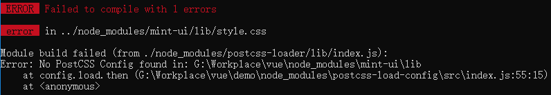 Error: No PostCSS Config found in: